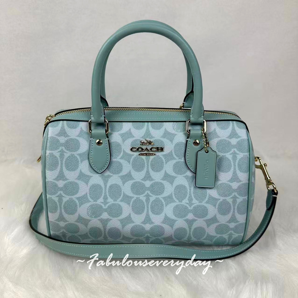 COACH Rowan Satchel Bag Crossbody In Signature Canvas Gold/Light Blue CEY39 NWT